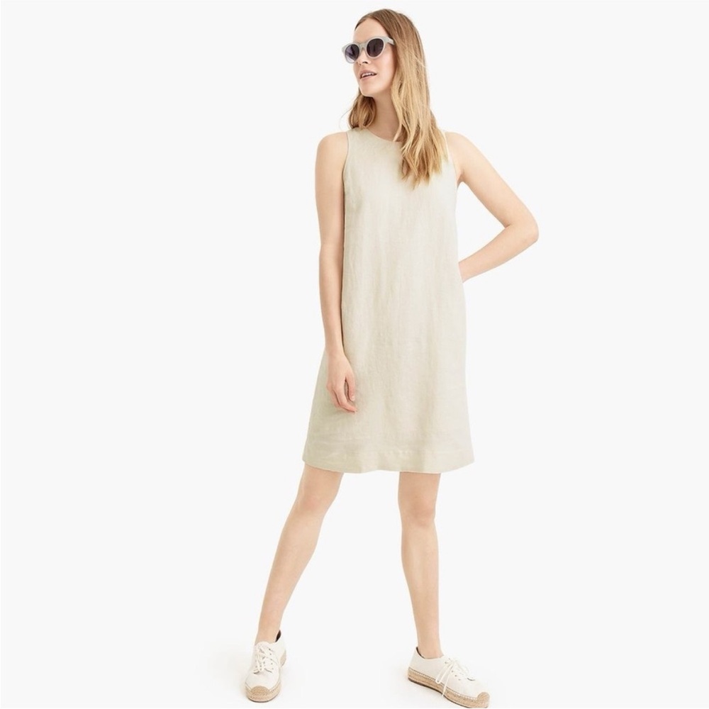 J.Crew Button- Back Shift Dress in Beauchamps Linen, Cream/ Beige, Size Large